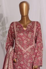 Bin Saeed Stitched 3 Piece Printed Lawn Frock Vol-03 Suit-LSM-3094-Rust