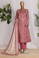 Bin Saeed Stitched 3 Piece Printed Lawn Frock Vol-03 Suit-LSM-3094-Rust