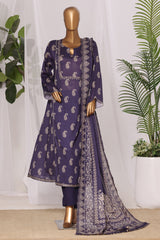 Bin Saeed Stitched 3 Piece Printed Lawn Frock Vol-03 Suit-LSM-3095-Purple