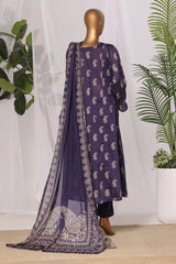 Bin Saeed Stitched 3 Piece Printed Lawn Frock Vol-03 Suit-LSM-3095-Purple