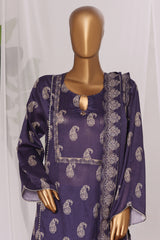Bin Saeed Stitched 3 Piece Printed Lawn Frock Vol-03 Suit-LSM-3095-Purple
