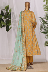 Bin Saeed Stitched 3 Piece Printed Lawn Frock Vol-03 Suit-LSM-3096-Mustard