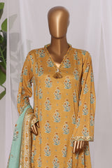 Bin Saeed Stitched 3 Piece Printed Lawn Frock Vol-03 Suit-LSM-3096-Mustard