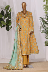 Bin Saeed Stitched 3 Piece Printed Lawn Frock Vol-03 Suit-LSM-3096-Mustard