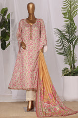 Bin Saeed Stitched 3 Piece Printed Lawn Frock Vol-03 Suit-LSM-3120-Off White