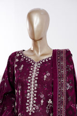 Bin Saeed Stitched 3 Piece Exclusive Emb Lawn Vol-03 Suit-LSM-3149-PURPLE