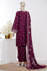 Bin Saeed Stitched 3 Piece Exclusive Emb Lawn Vol-03 Suit-LSM-3149-PURPLE