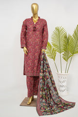 Bin Saeed Stitched 3 Piece Exclusive Printed Lawn Vol-11 Suit-LSM-3150-MAROON