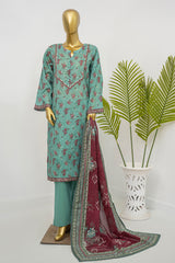 Bin Saeed Stitched 3 Piece Exclusive Printed Lawn Vol-11 Suit-LSM-3151-GREEN