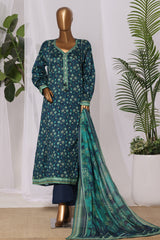 Bin Saeed Stitched 3 Piece Printed Lawn Frock Vol-03 Suit-LSM-3156-BLUE