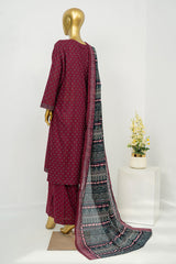 Bin Saeed Stitched 3 Piece Exclusive Printed Lawn Vol-12 Suit-LSM-3172-MEHROON