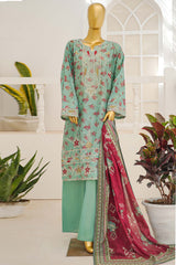 Bin Saeed Stitched 3 Piece Exclusive Emb Lawn With Flapper Suit-LSM-3205-GREEN