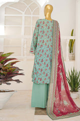 Bin Saeed Stitched 3 Piece Exclusive Emb Lawn With Flapper Suit-LSM-3205-GREEN