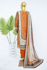 Bin Saeed Stitched 3 Piece Exclusive Printed Lawn Vol-13 Suit-LSM-3228-RUST