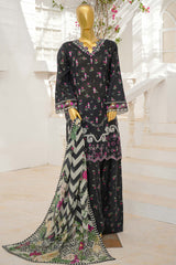 Bin Saeed Stitched 3 Piece Exclusive Emb Lawn With Flapper Suit-LSM-3236-BLACK