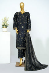 Bin Saeed Stitched 3 Piece Exclusive Printed Lawn Vol-13 Suit-LSM-3256-Black