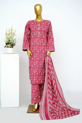 Bin Saeed Stitched 3 Piece Exclusive Printed Lawn Vol-13 Suit-LSM-3259-Shocking Pink