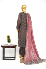 Bin Saeed Stitched 3 Piece Exclusive Printed Lawn Vol-14 Suit-LSM-3268-GREY