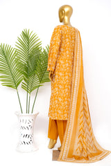 Bin Saeed Stitched 3 Piece Exclusive Printed Lawn Vol-14 Suit-LSM-3276-MUSTARD