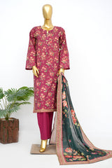 Bin Saeed Stitched 3 Piece Exclusive Printed Lawn Vol-14 Suit-LSM-3291-MAROON