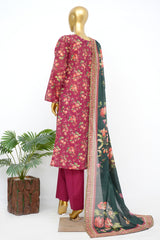 Bin Saeed Stitched 3 Piece Exclusive Printed Lawn Vol-14 Suit-LSM-3291-MAROON