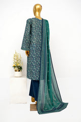 Bin Saeed Stitched 3 Piece Exclusive Printed Lawn Vol-15 Suit-LSM-3296-BLUE