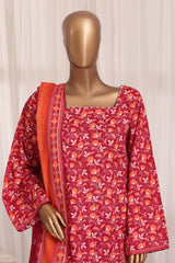 Bin Saeed Stitched 3 Piece Printed Lawn With Farshi Shalwar Suit-LSM-3306-RED