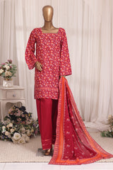 Bin Saeed Stitched 3 Piece Printed Lawn With Farshi Shalwar Suit-LSM-3306-RED