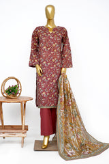 Bin Saeed Stitched 3 Piece Exclusive Printed Lawn Vol-15 Suit-LSM-3319-MAROON