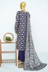 Bin Saeed Stitched 3 Piece Exclusive Printed Lawn Vol-15 Suit-LSM-3326-PURPLE