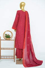 Bin Saeed Stitched 3 Piece Exclusive Printed Lawn Vol-15 Suit-LSM-3327-RED