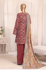Bin Saeed Stitched 3 Piece Printed Lawn With Farshi Shalwar Vol-03 Suit-LSM-3335-MAROON