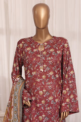 Bin Saeed Stitched 3 Piece Printed Lawn With Farshi Shalwar Vol-03 Suit-LSM-3335-MAROON