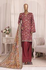 Bin Saeed Stitched 3 Piece Printed Lawn With Farshi Shalwar Vol-03 Suit-LSM-3335-MAROON
