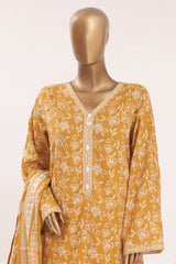 Bin Saeed Stitched 3 Piece Printed Lawn With Farshi Shalwar Vol-03 Suit-LSM-3338-MUSTARD