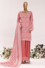 Bin Saeed Stitched 3 Piece Printed Lawn With Farshi Shalwar Vol-03 Suit-LSM-3339-PINK