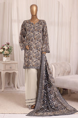 Bin Saeed Stitched 3 Piece Printed Lawn With Farshi Shalwar Vol-03 Suit-LSM-3340-BROWN