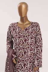 Bin Saeed Stitched 3 Piece Printed Lawn With Farshi Shalwar Vol-03 Suit-LSM-3342-MAROON