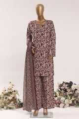 Bin Saeed Stitched 3 Piece Printed Lawn With Farshi Shalwar Vol-03 Suit-LSM-3342-MAROON