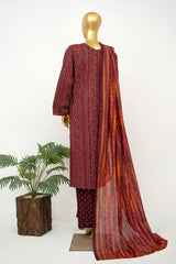 Bin Saeed Stitched 3 Piece Exclusive Printed Lawn Vol-16 Suit-LSM-3348-MAROON