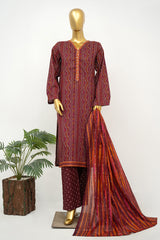 Bin Saeed Stitched 3 Piece Exclusive Printed Lawn Vol-16 Suit-LSM-3348-MAROON