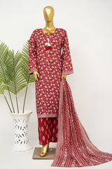 Bin Saeed Stitched 3 Piece Exclusive Printed Lawn Vol-16 Suit-LSM-3349-MAROON