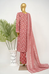 Bin Saeed Stitched 3 Piece Exclusive Printed Lawn Vol-16 Suit-LSM-3353-RED