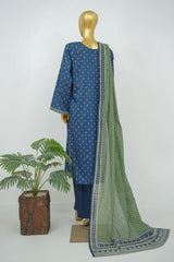 Bin Saeed Stitched 3 Piece Exclusive Printed Lawn Vol-16 Suit-LSM-3360-BLUE