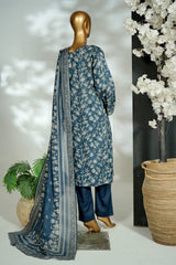 Bin Saeed Stitched 3 Piece Exclusive Printed Lawn Vol-16 Suit-LSM-3382-BLUE