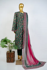 Bin Saeed Stitched 3 Piece Exclusive Printed Lawn Vol-17 Suit-LSM-3385-GREEN