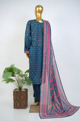 Bin Saeed Stitched 3 Piece Exclusive Printed Lawn Vol-17 Suit-LSM-3386-N.BLUE