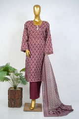 Bin Saeed Stitched 3 Piece Exclusive Printed Lawn Vol-17 Suit-LSM-3391-MAROON