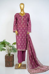 Bin Saeed Stitched 3 Piece Exclusive Printed Lawn Vol-17 Suit-LSM-3393-MAROON