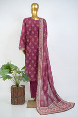 Bin Saeed Stitched 3 Piece Exclusive Printed Lawn Vol-17 Suit-LSM-3393-MAROON